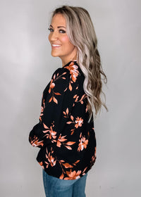 Black and Pink Floral Print Blouse