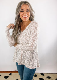 Taupe Textured Sweater with Stitch Detail