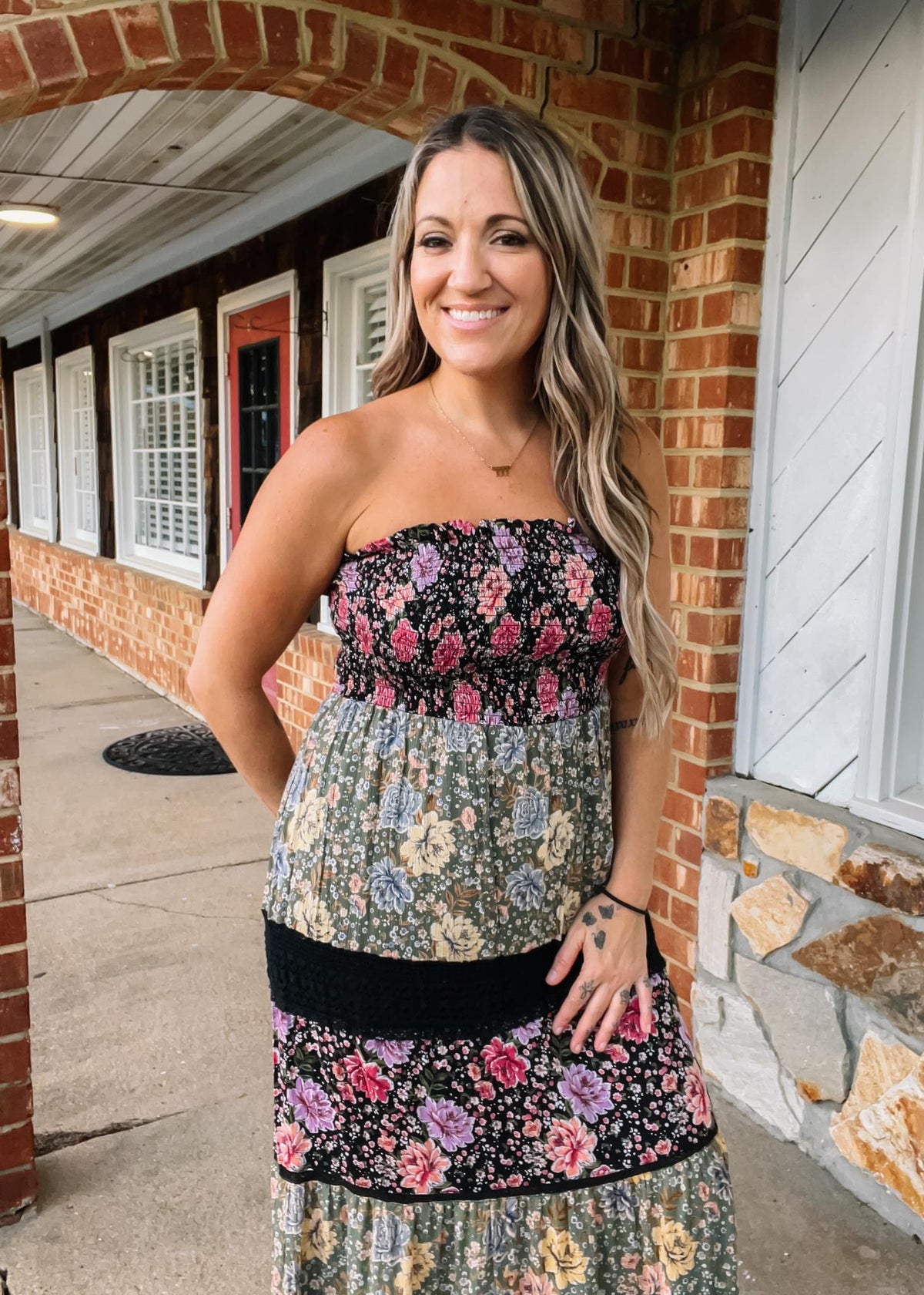 Lace Tiered Multi Floral Maxi