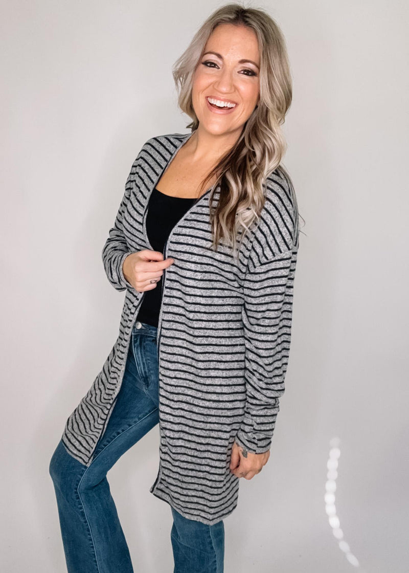 BLACK FRIDAY- Grey Navy Stripe Duster