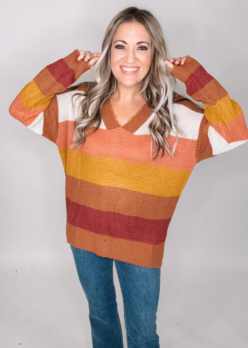 Brown Mix Stripe Knit Sweater