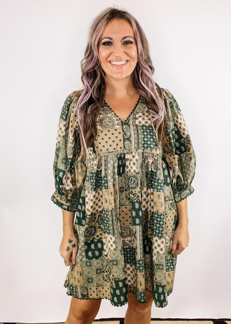 Paisley Print Mini Dress with Ric-Rac Trim Large Paisley Print Mini Dress with Ric-Rac Trim Large