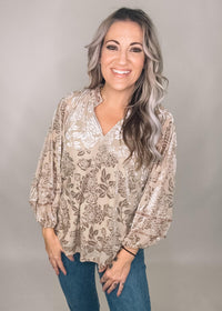 Champagne Velvet Flower Blouse