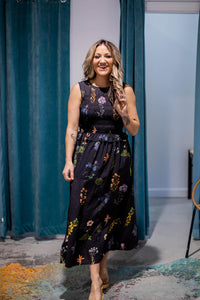 Black Smocked Top Floral Maxi