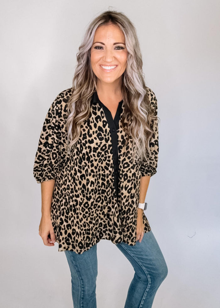 Animal Print Collar Poncho Top