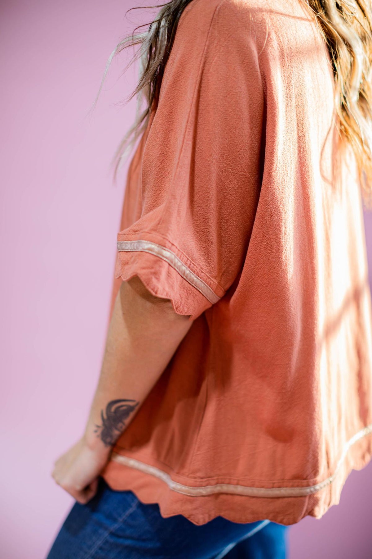 Clay Scallop Hem Poncho Top