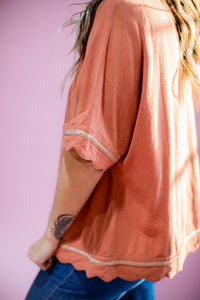 Clay Scallop Hem Poncho Top