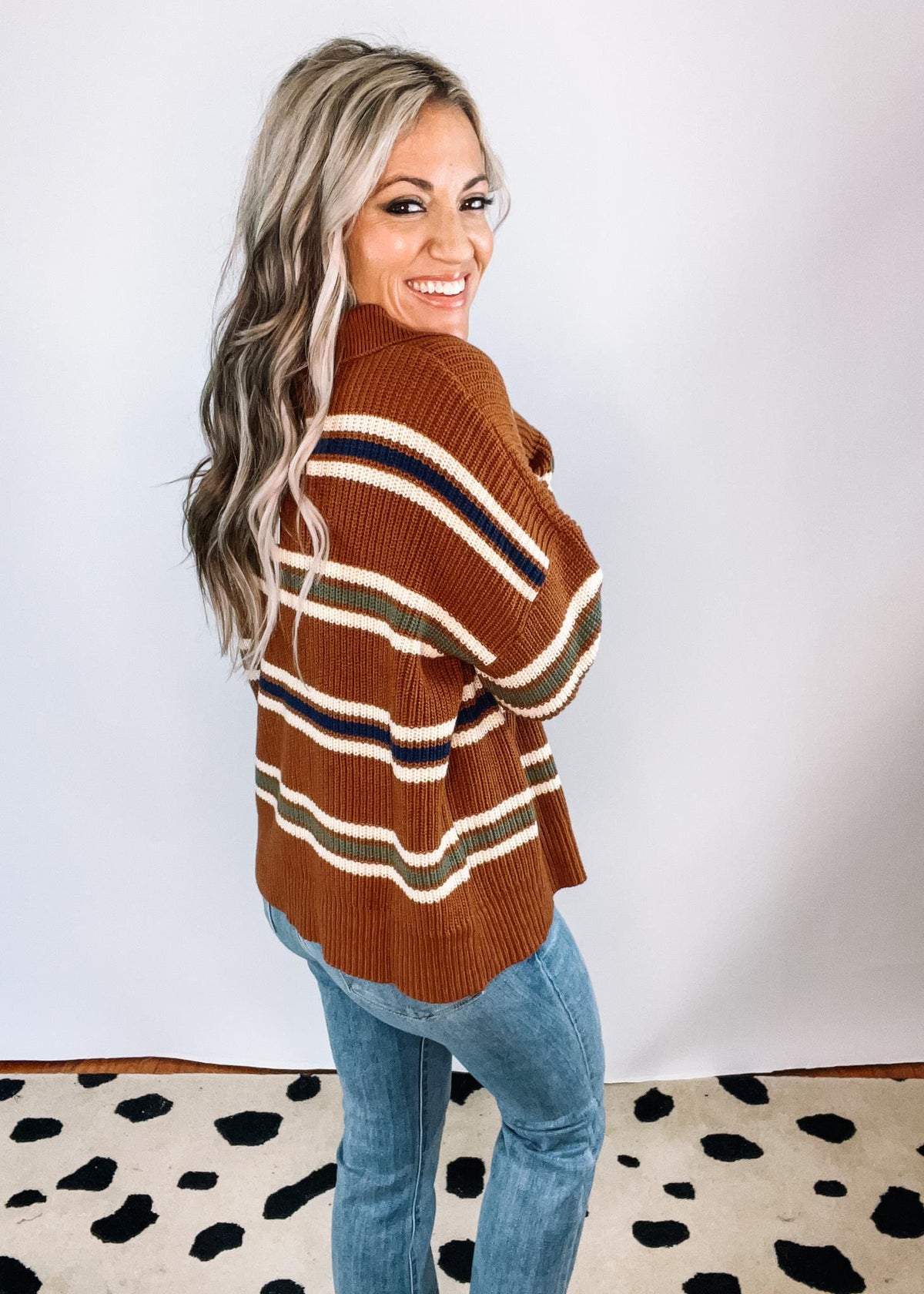 Brown Stripe Collar Knit Sweater