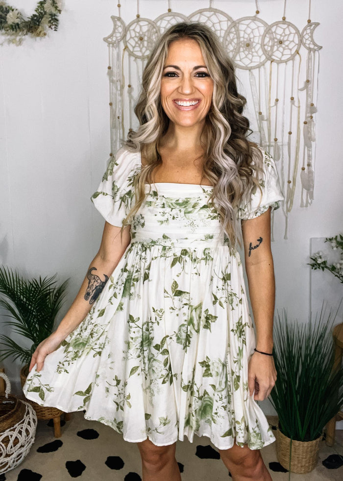 Olive and Ivory Floral Babydoll Dress