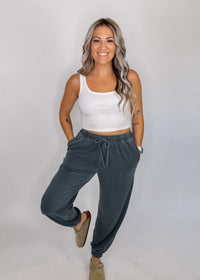 Washed Drawstring Waist Joggers