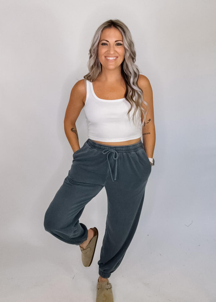 Washed Drawstring Waist Joggers