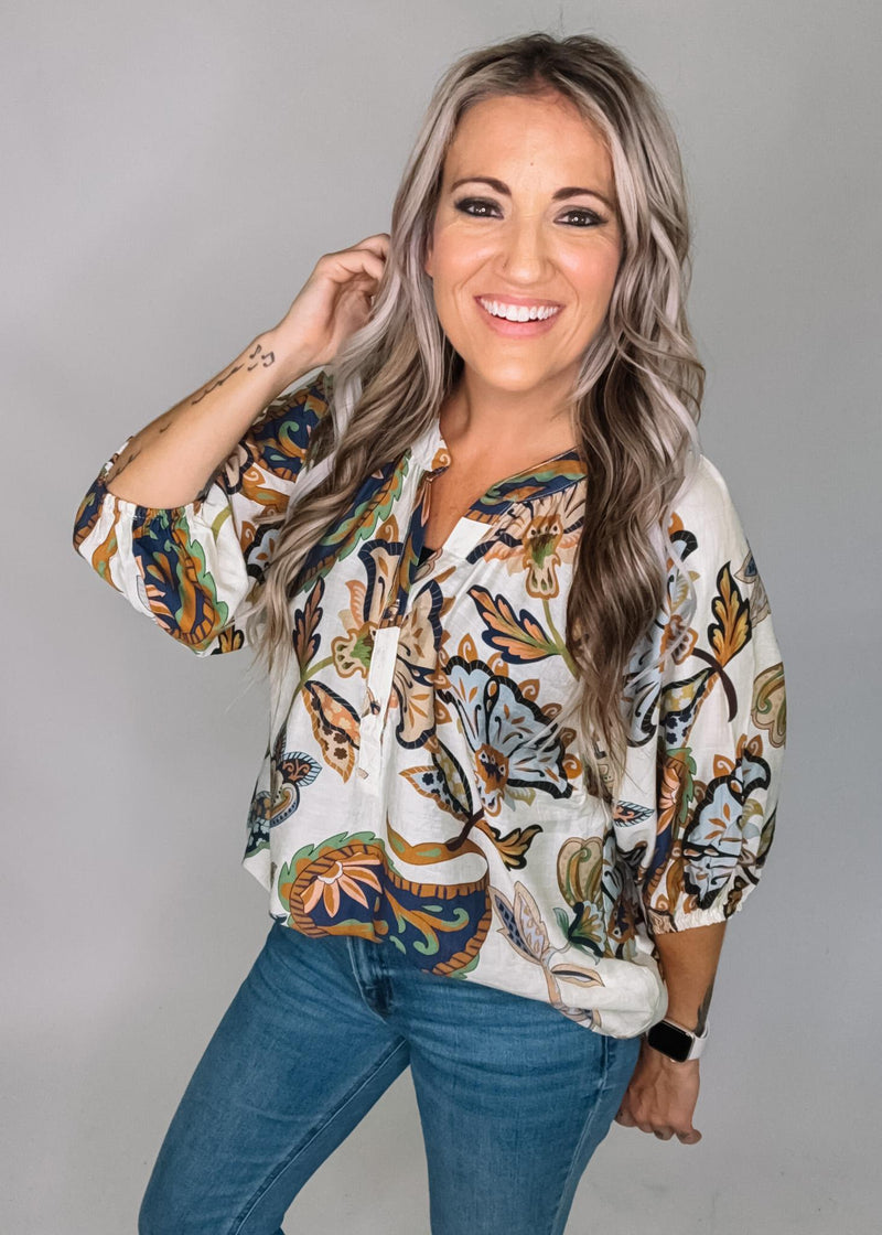 Cream Damask Printed Top
