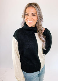 Ivory and Black Color Block Turtleneck