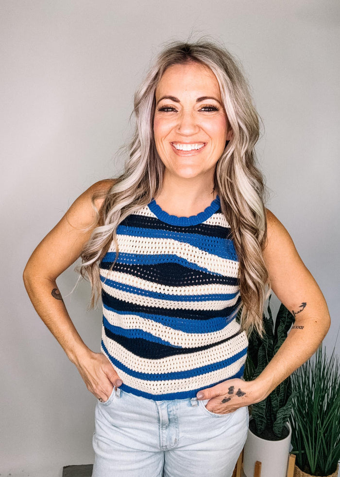 Wavy Navy Knit Top