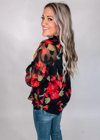 Printed Chiffon Peasant Sleeve Blouse