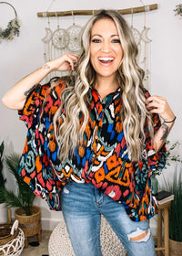 Abstract Printed Dolman Blouse