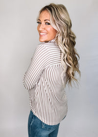 Stripe Collared Long Sleeve Button Down Shirt
