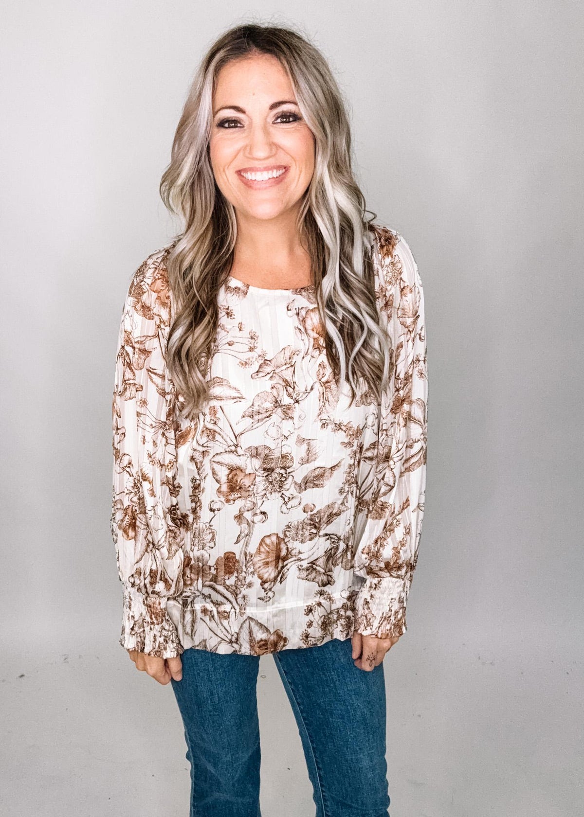 Floral Blouse with Metallic Stitching Detail