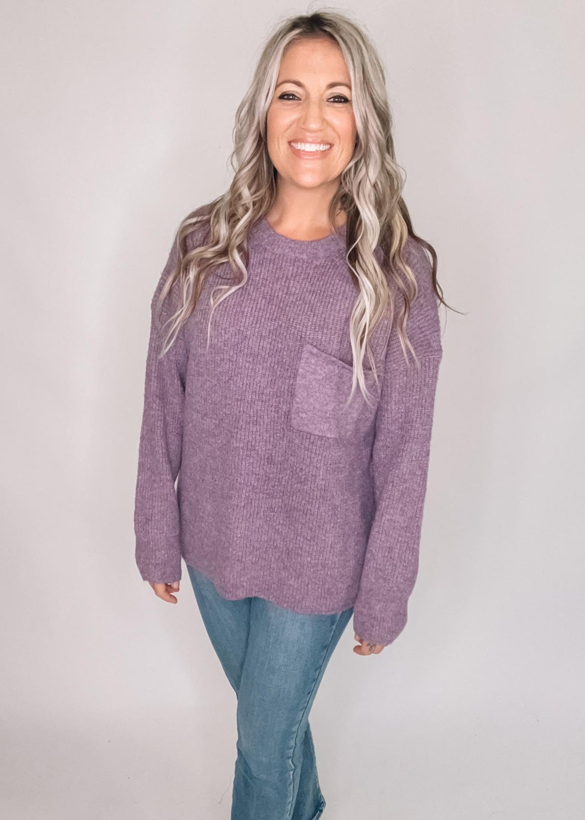 Oversized Purple Sweater with Chest Pocket