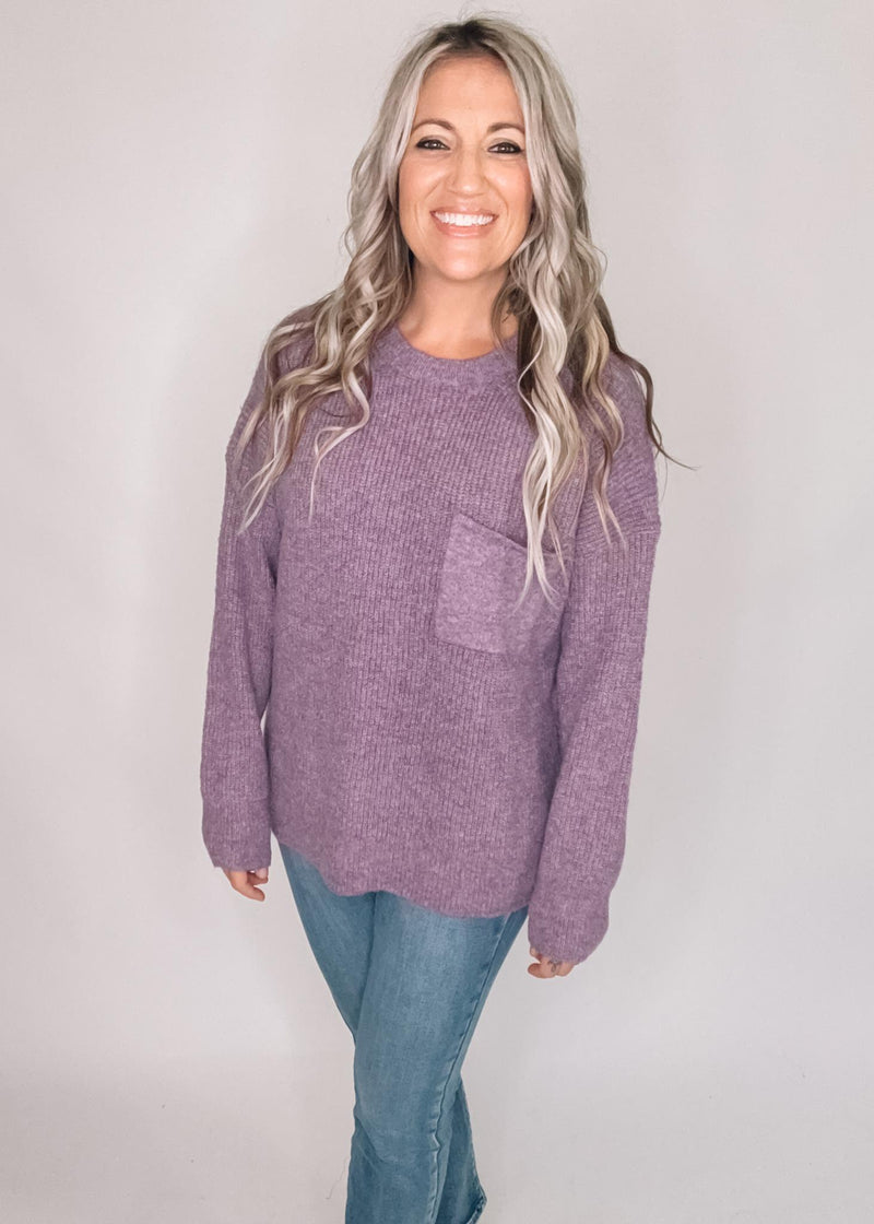 Oversized Purple Sweater with Chest Pocket