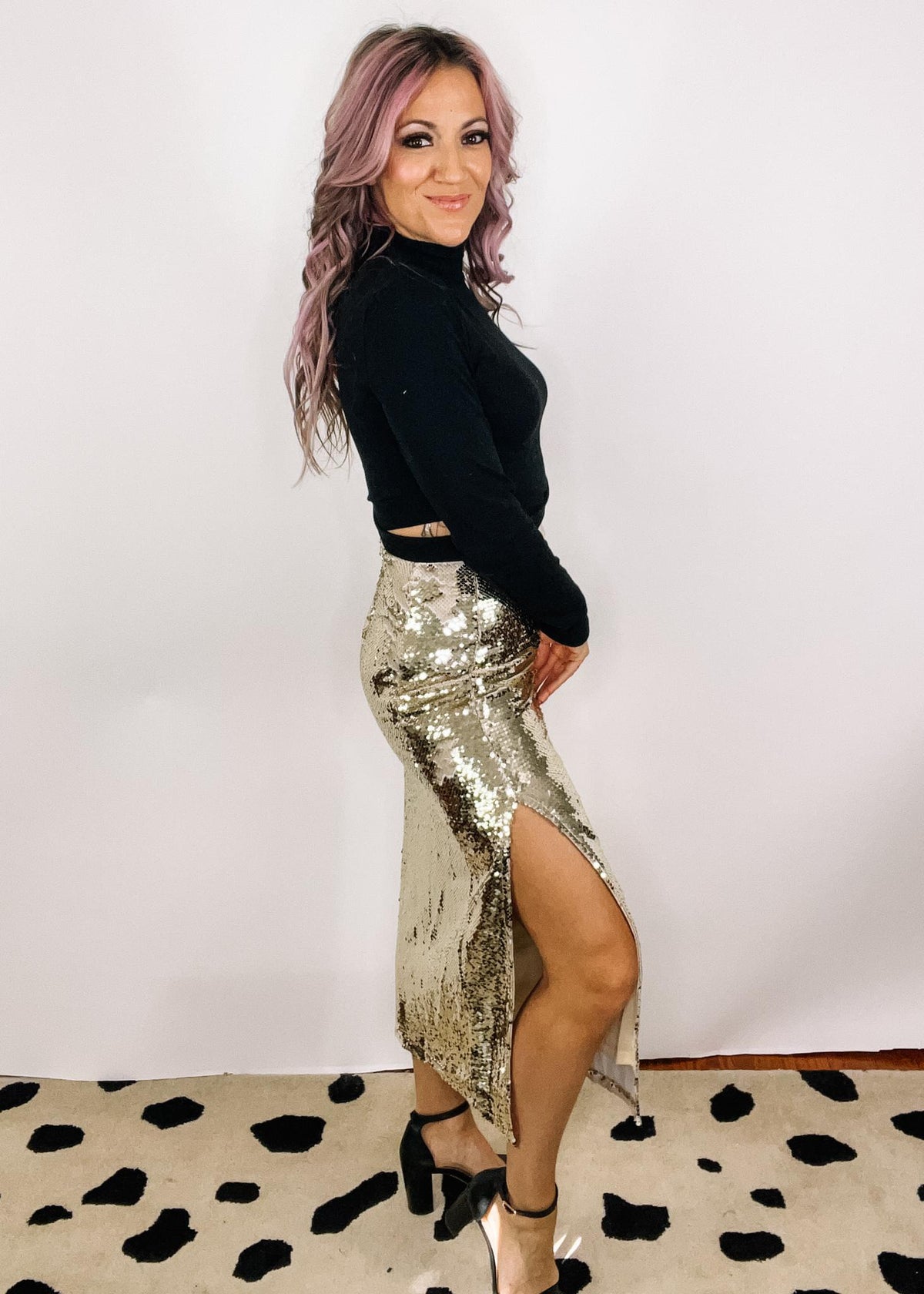 Side Slit Sequin Skirt