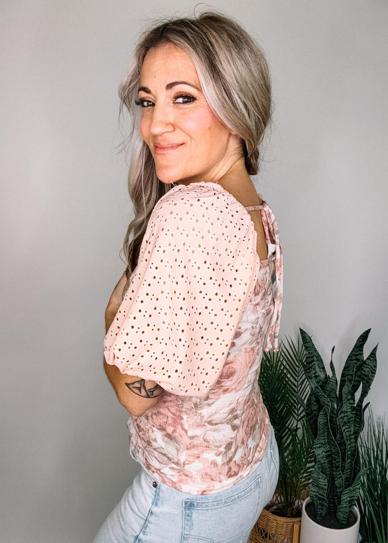 Blush Eyelet Sleeve Top