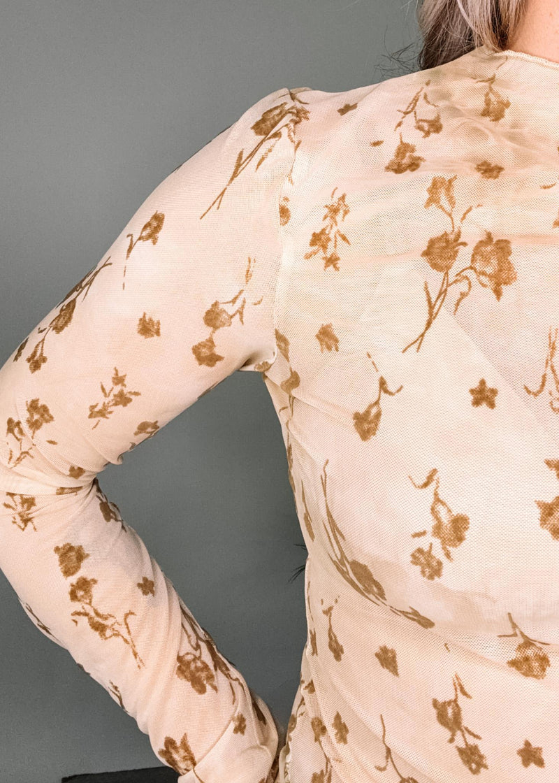 Cream Latte Mesh Sleeve Top