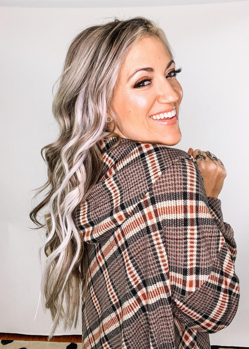 Mocha Plaid Hoodie Cardigan