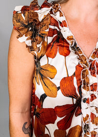 Floral Satin Ruffle Blouse