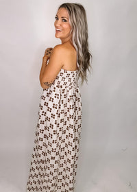 Cream and Brown Printed Wide Leg Jumpsuit
