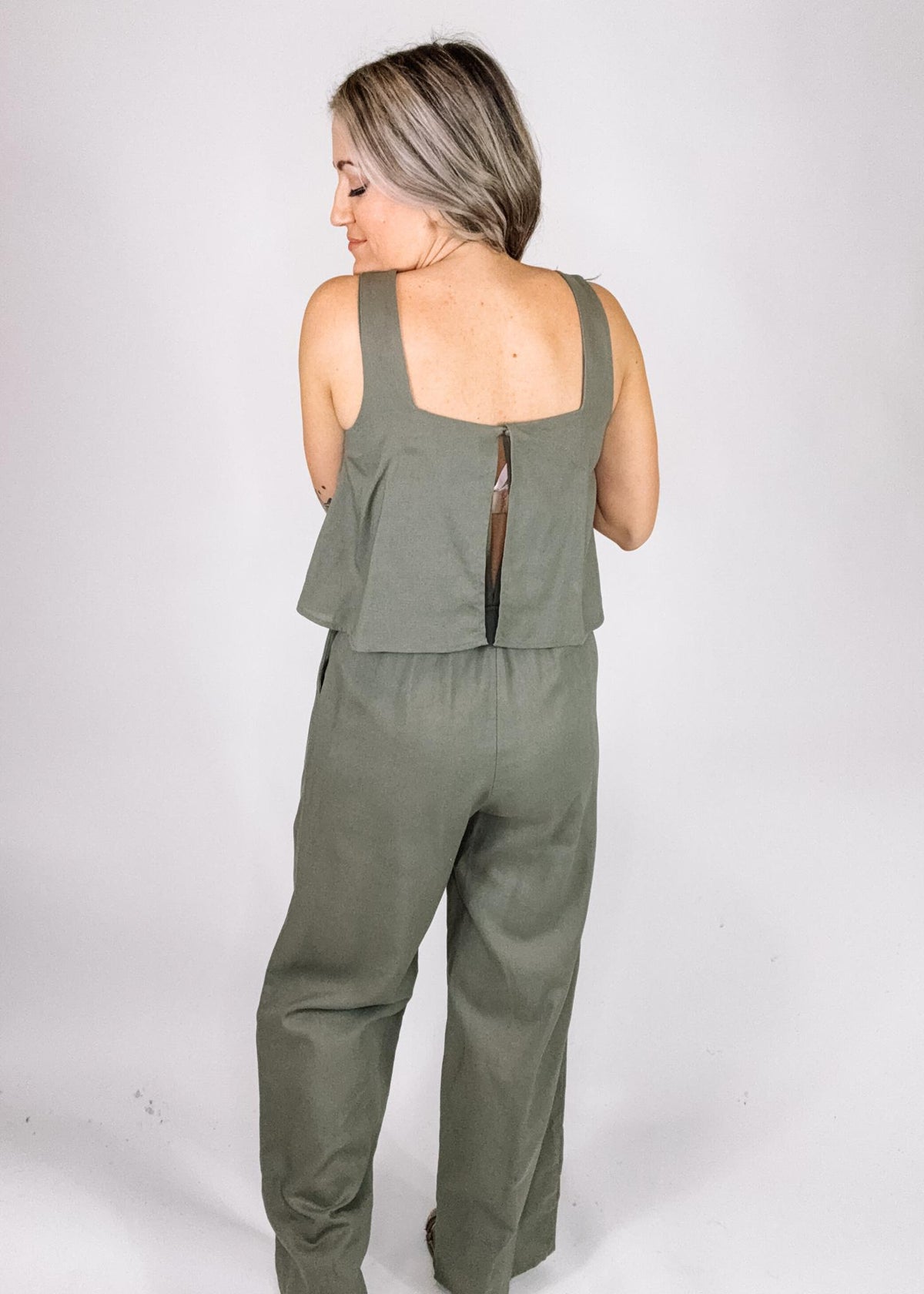 Olive Scoop Neck Wide Leg Jumpsuit