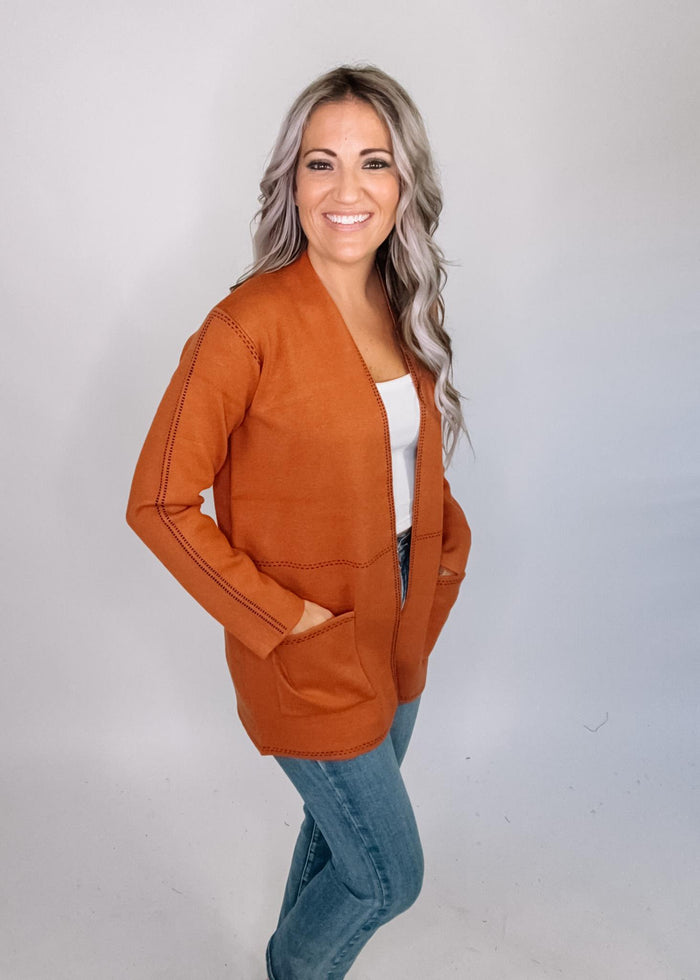 Chestnut Faux Stitch Cardigan