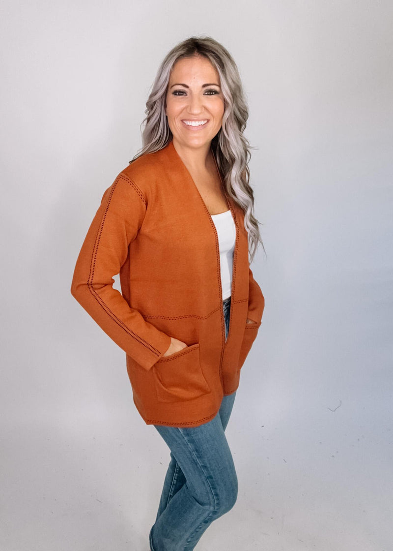 Chestnut Faux Stitch Cardigan