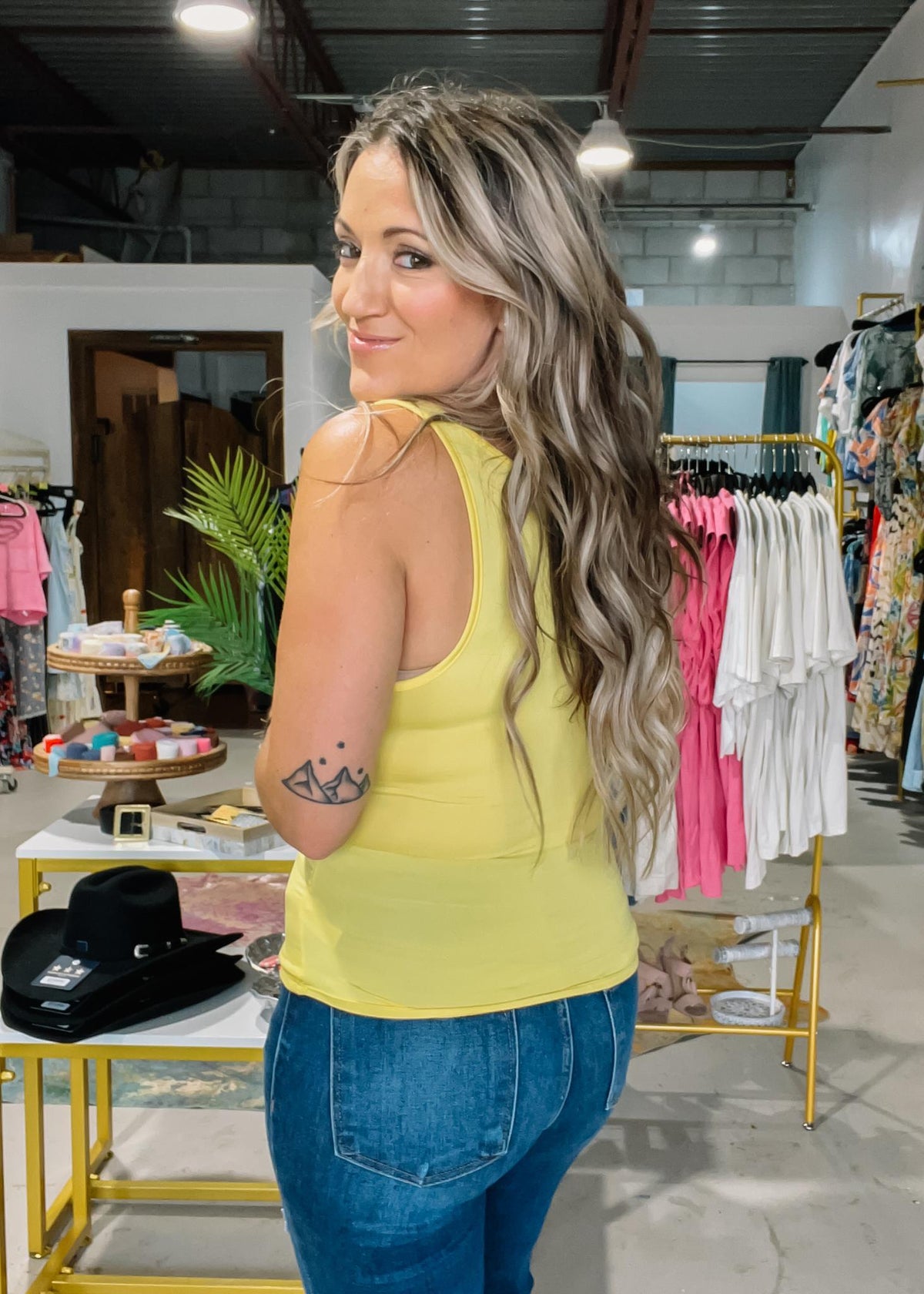 Cowl Neck Shirring Tank Top