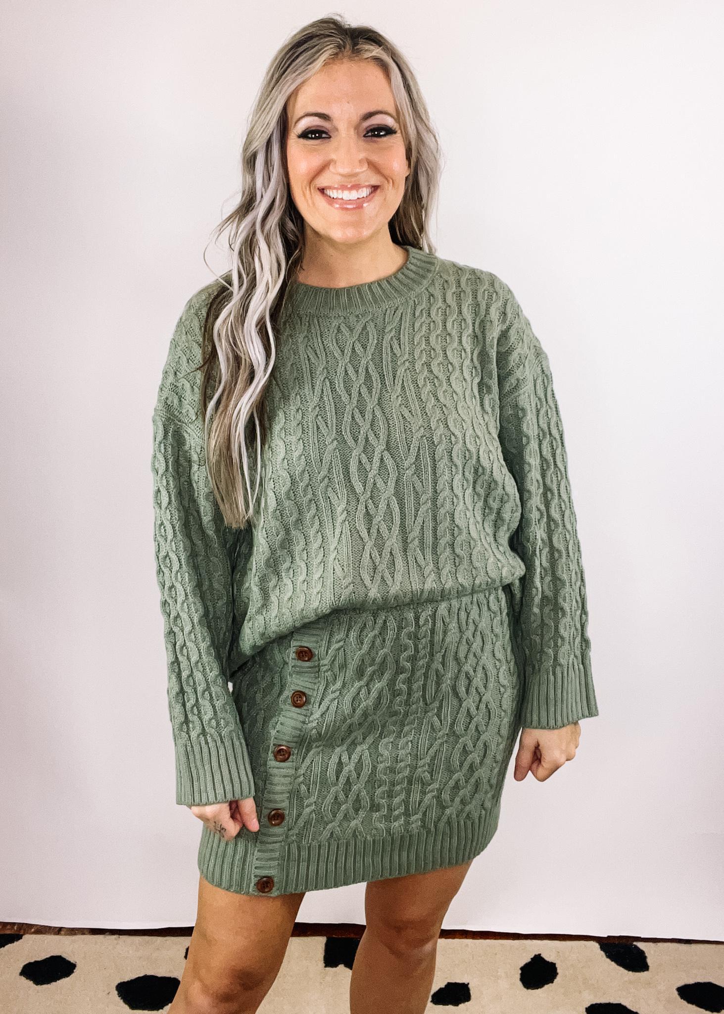 Cable Knit Sweater and Side Button Mini Skirt Set – The Teal Eagle