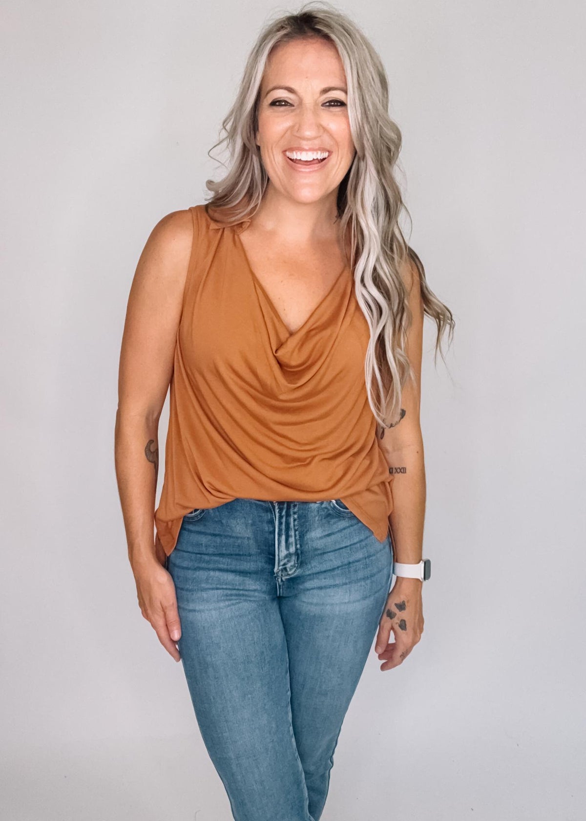 Clay Cowl Neck Sleeveless Top