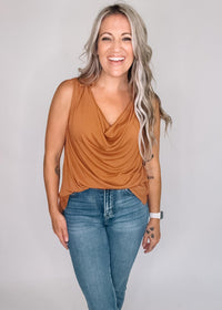 Clay Cowl Neck Sleeveless Top