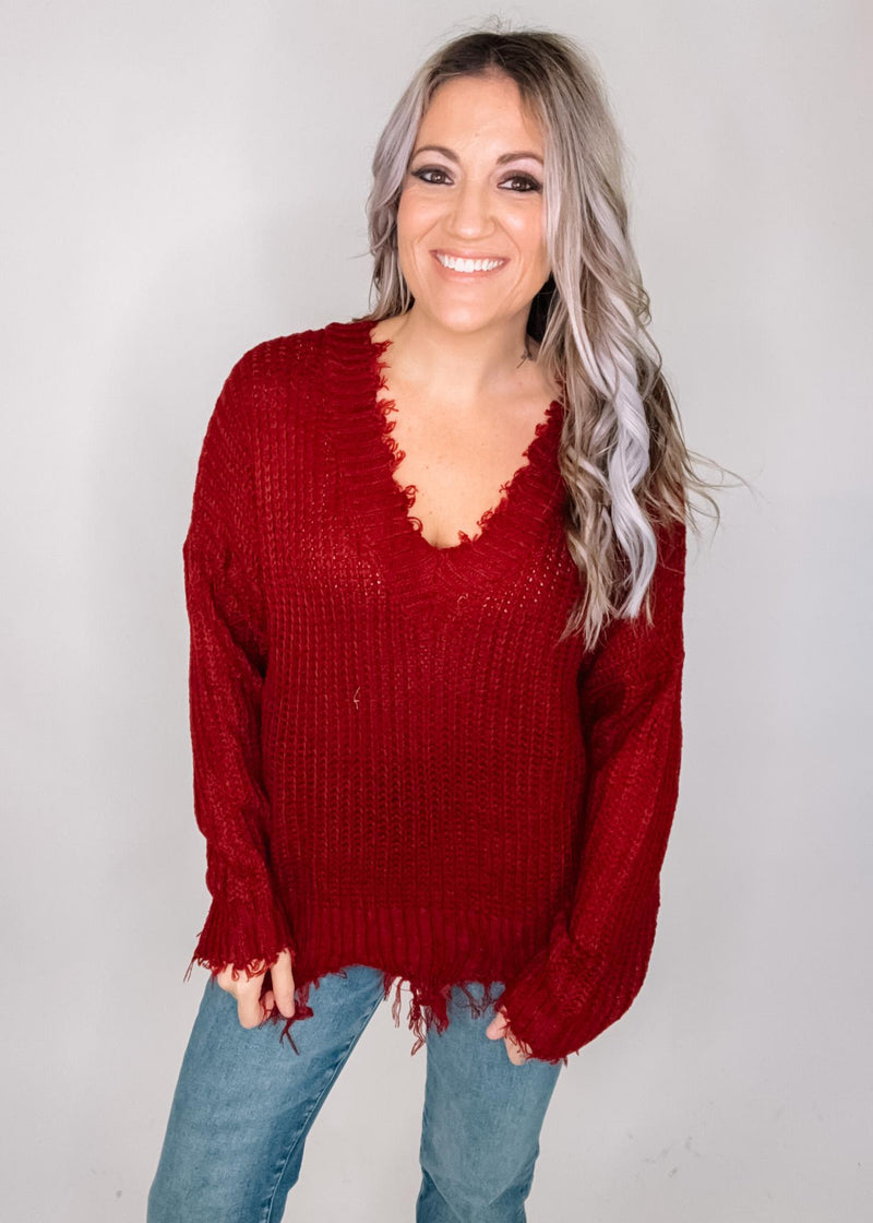Distressed Hem Knit Sweater