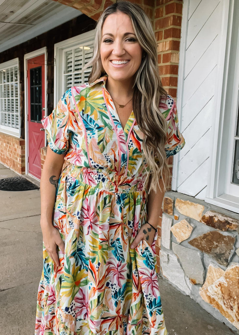 Tropical Floral Midi Dress Medium
