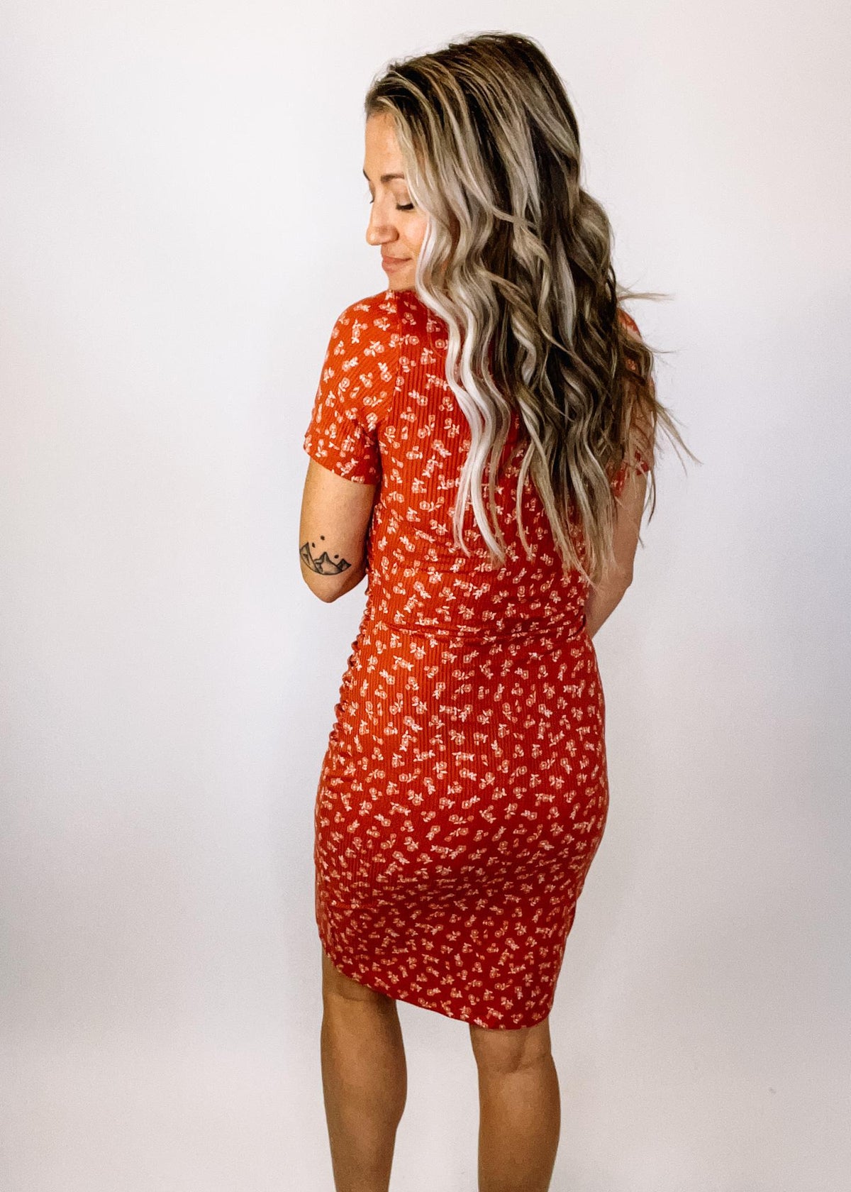 Terra Cotta Ditsy Floral Mini Dress