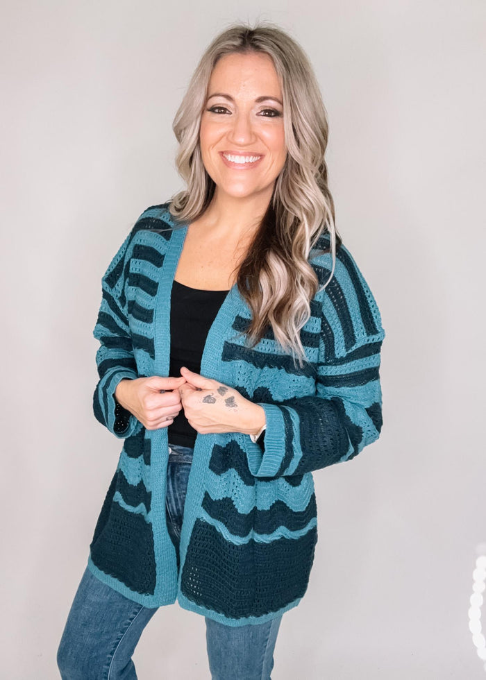 BLACK FRIDAY- Teal Stripe Cardigan