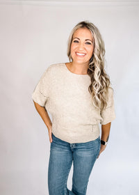 Textured Half Dolman Knit Top