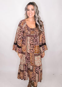 Flare Sleeve Tiered Midi Dress