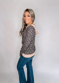 Floral Color Block Half Zip Hoodie