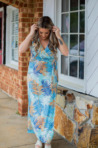 Mint Tropical Print Front Tie Dress