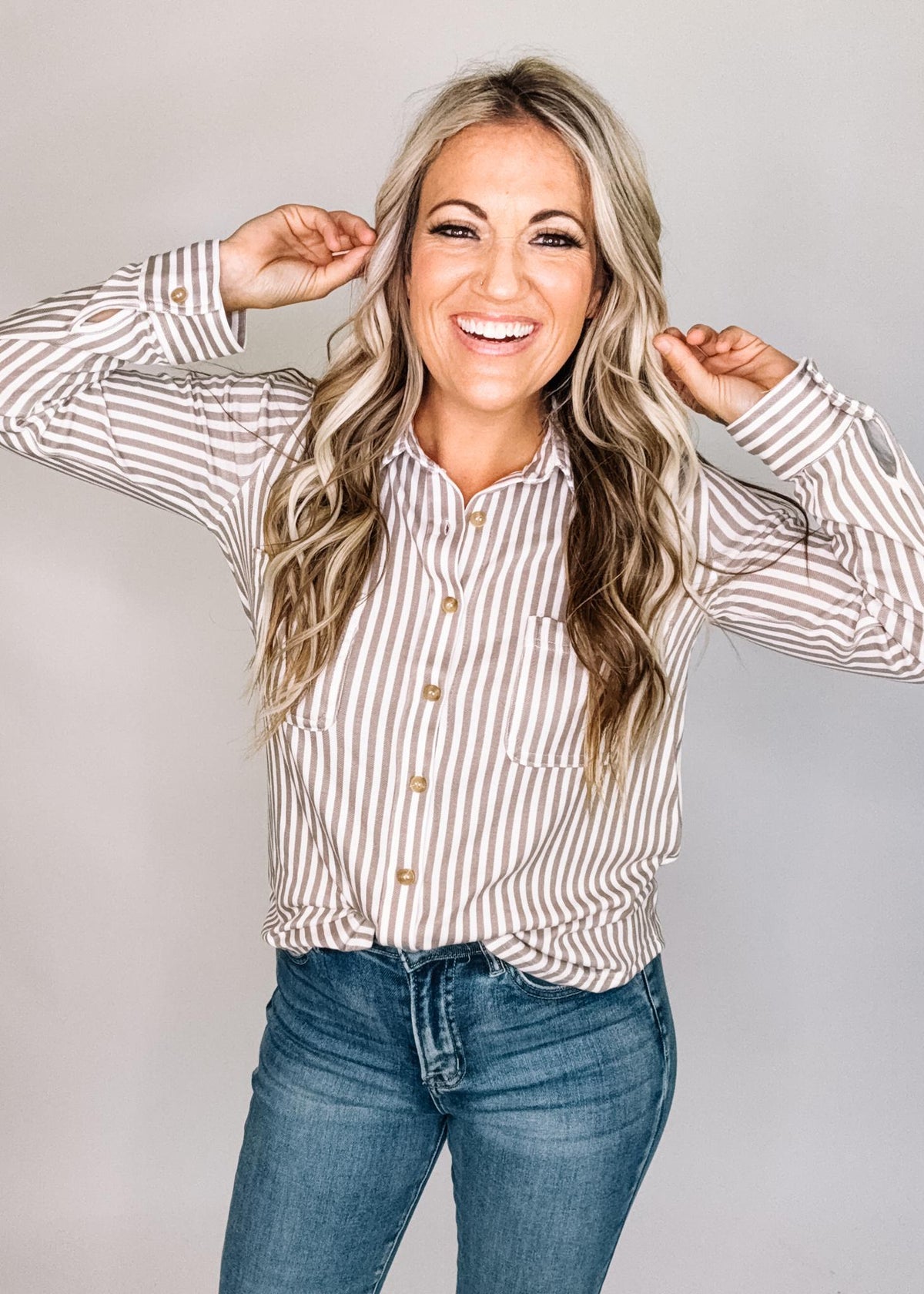 Stripe Collared Long Sleeve Button Down Shirt