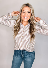 Stripe Collared Long Sleeve Button Down Shirt