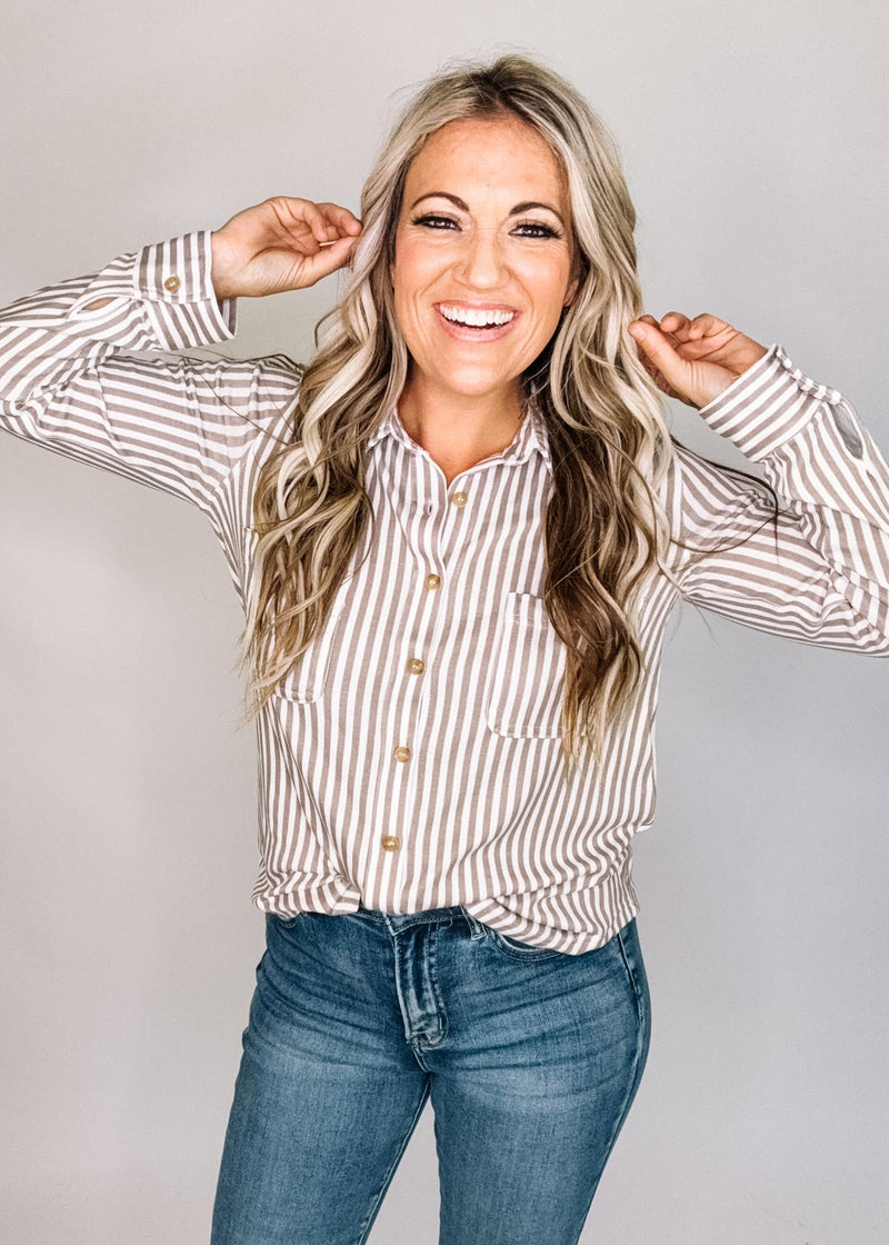 Stripe Collared Long Sleeve Button Down Shirt
