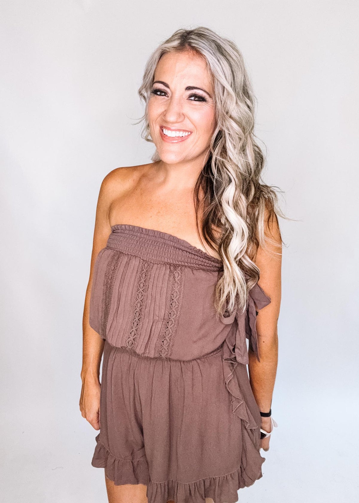 Lace Detail Ruffle Trim Romper