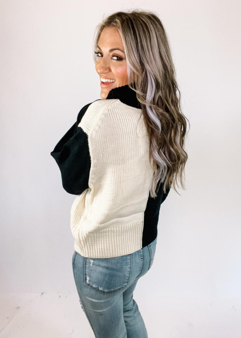 Ivory and Black Color Block Turtleneck